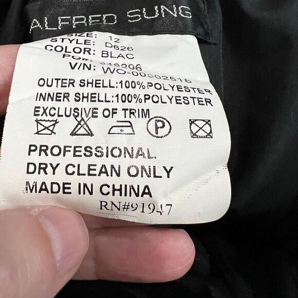 Alfred‎ Sung Black Cocktail Party Dress Shoulder Detail - Picture 4 of 11